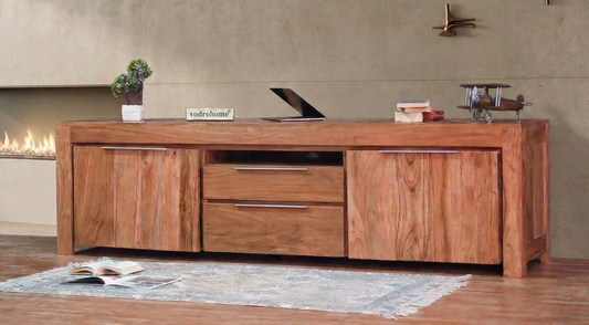 vodrohome® Accacia Wood / Sheesham Wood Tv Unit Consol with Storage – TV Cabinet Entertainment Unit