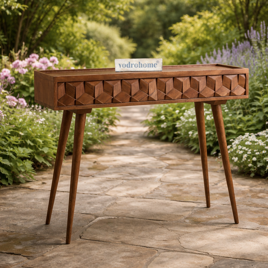 vodrohome® Geometric Acacia Console Table with 2 Drawers – Perfect Entryway & Hallway Table