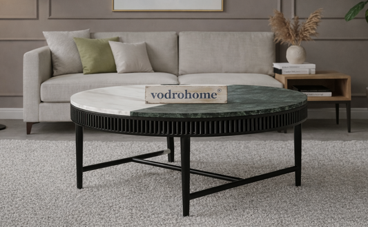 vodrohome® Italian Marble Coffee Table – Granite Marble Round Coffee Table – Dual Tone Center Table