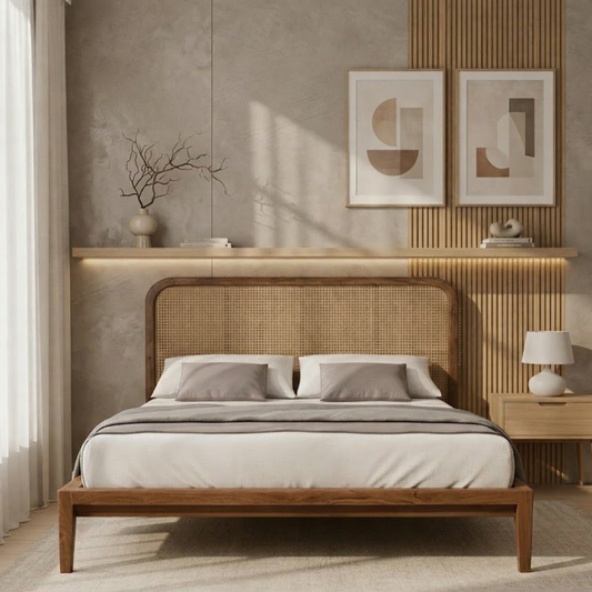 vodrohome® Jodhana Rattan Cane Bed in Mango Wood