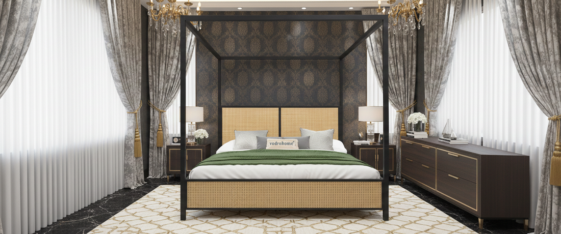 vodrohome® Lucia Solid Mango Wood Four-Poster Bed – Timeless Craftsmanship with Modern Elegance