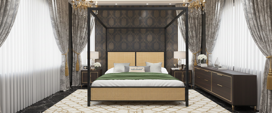vodrohome® Lucia Solid Mango Wood Four-Poster Bed – Timeless Craftsmanship with Modern Elegance