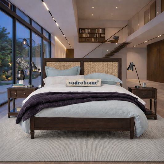 vodrohome® Mewar Solid Mango Wood Rattan (Cane) Bed