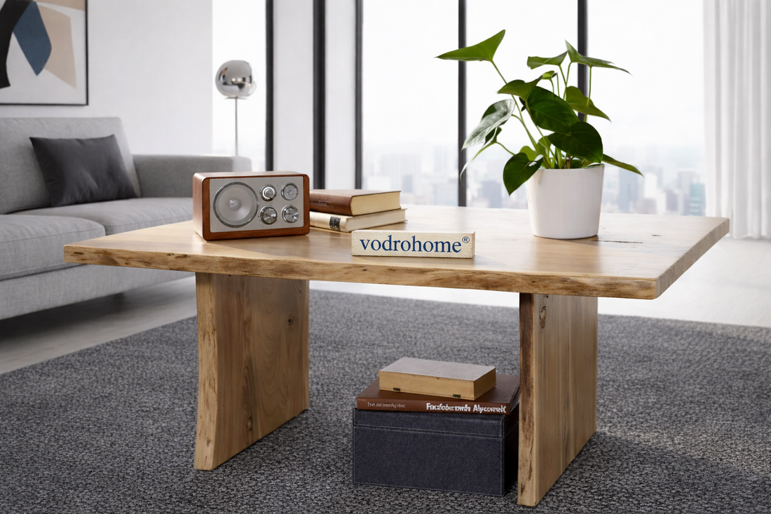 vodrohome® Pure Acacia Coffee Table Natural Varnished Modern – Live Edge Center Table