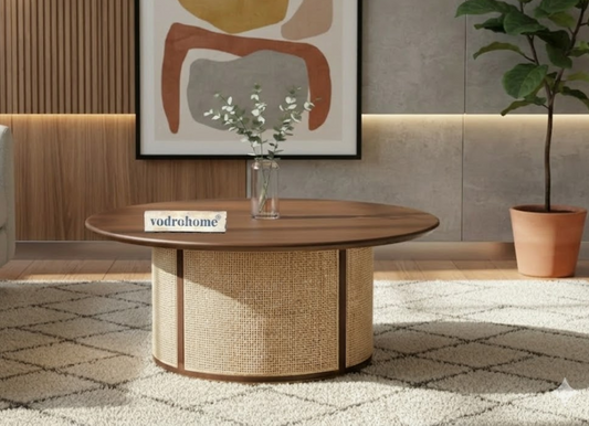 vodrohome Rattan Coffee Table – Cane Center Table for Stylish Living Spaces