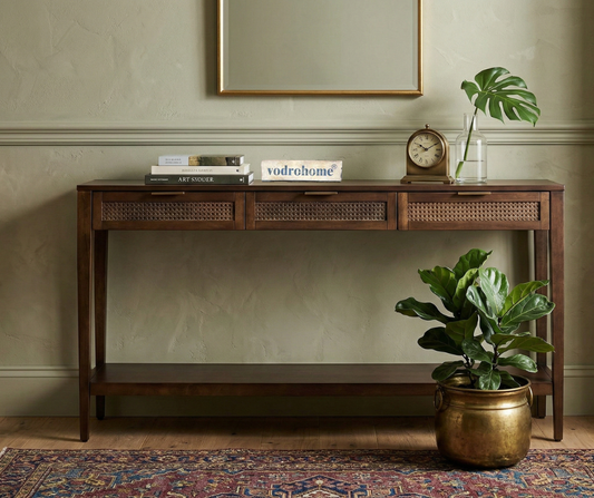 Vodrohome Rattan Inspired Drawer Console – Style Meets Everyday Functionality