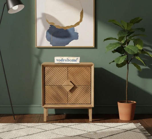 vodrohome Solid Mango Wood Bedside Table with Boho-Chic Style Natural Finish