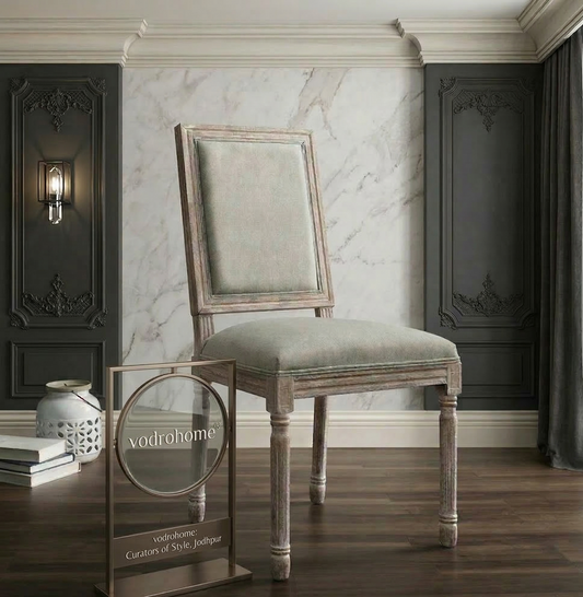 vodrohome® Vintage Style French Chair – Solid Mango Wood Upholstered Dining Chair with Comfortable Back Rest