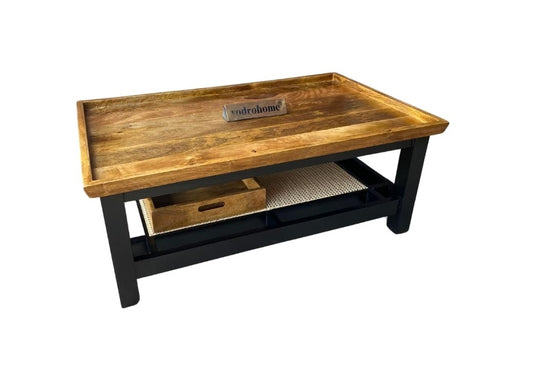 Vodrohome solid mango wood coffee table with rattan cane - rectangle centre table ideal tea table for living rooms C#046