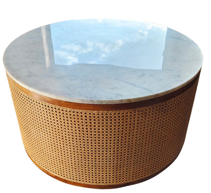 Vodrohome rattan coffee table with wheels– sheesham wood marble top coffee table C#076