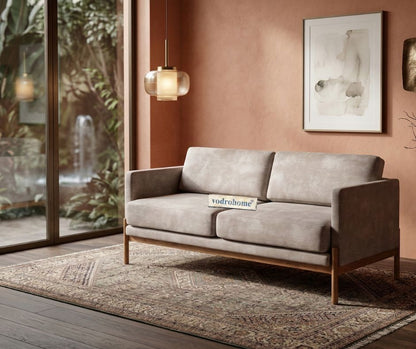 vodrohome three seater sofa with solid wooden frame - fabric lounge sofa - cotton linen sofa SO#001