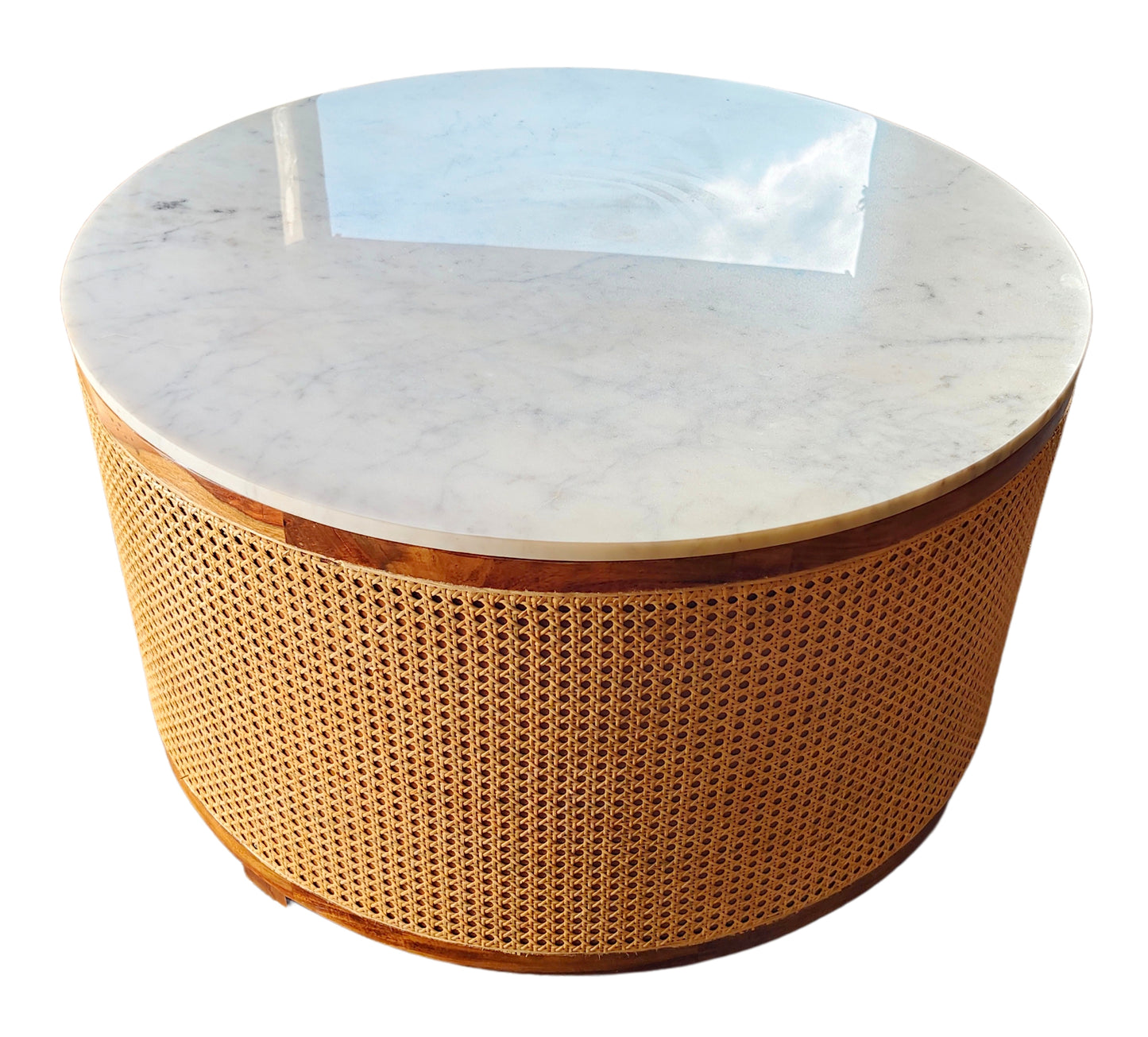 Vodrohome rattan coffee table with wheels– sheesham wood marble top coffee table C#076