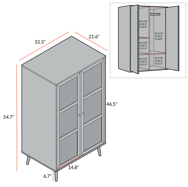 Vodrohome Woven Rattan Compact Double Closet wardrobe – almirah 80 W x 55 D x 139 H cm AB#002 - vodrohome