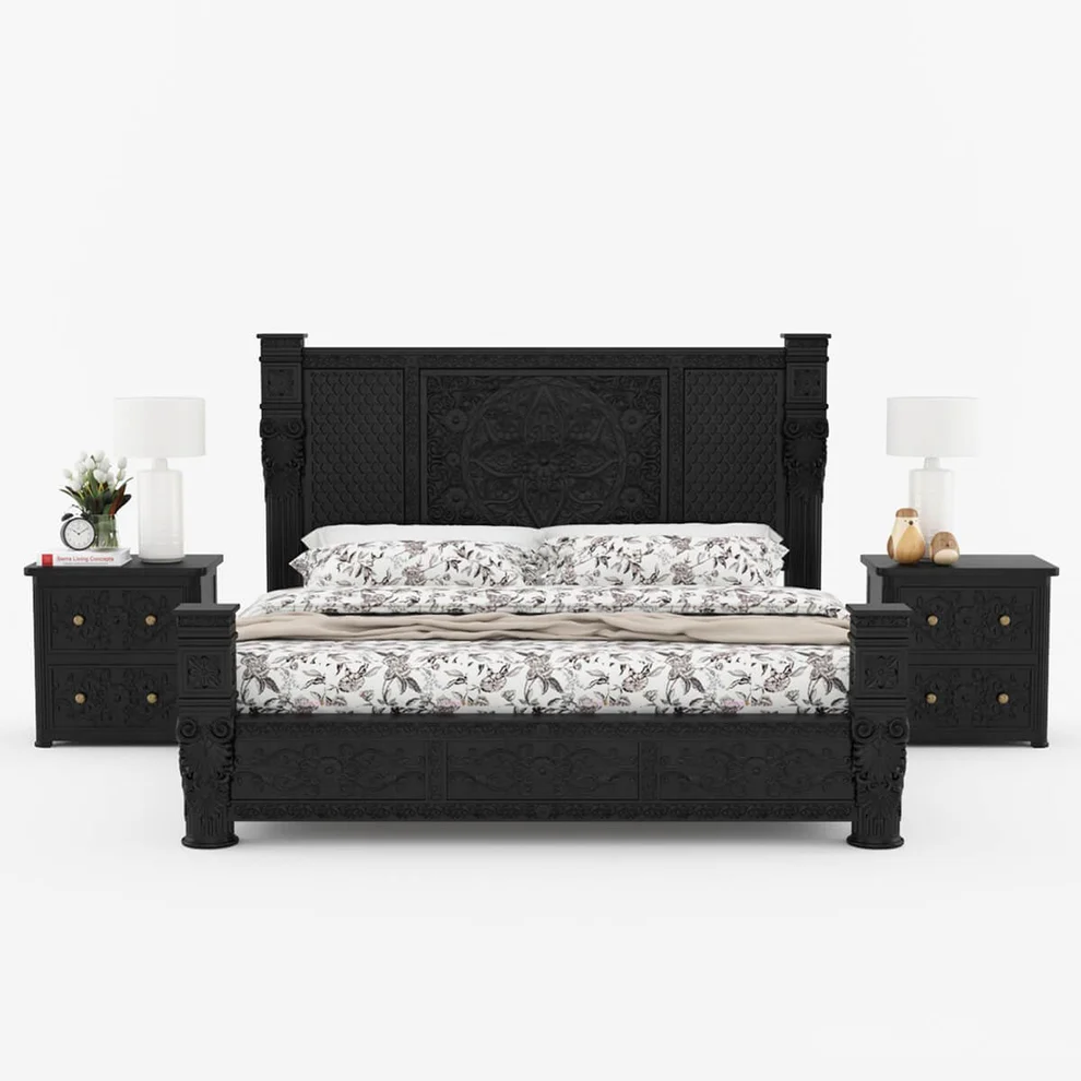 Vodrohome Mewar Black Deco Carved Bed B#007 Variation - vodrohome