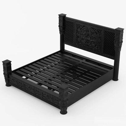 Vodrohome Mewar Black Deco Carved Bed B#007 Variation - vodrohome