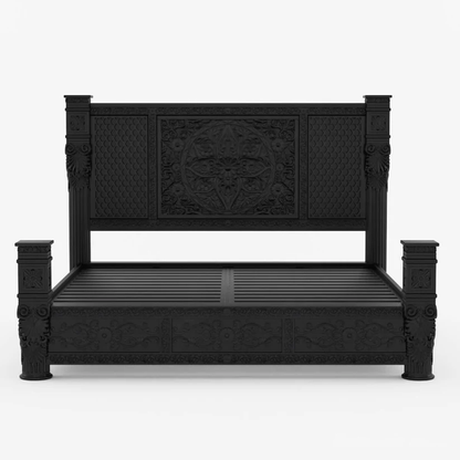 Vodrohome Mewar Black Deco Carved Bed B#007 Variation - vodrohome