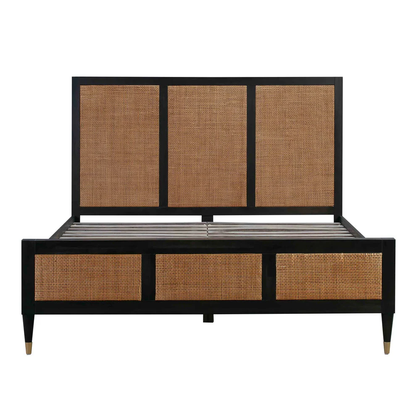 Vodrohome Marwar Rattan Cane Bed Solid Wood Black B#009 - vodrohome