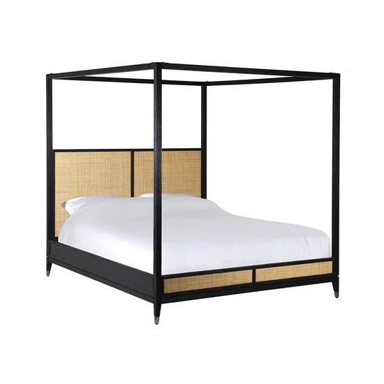 Vodrohome Lucia Solid Mango Wood Four-Poster Bed (Natural & Black) B#016 - vodrohome