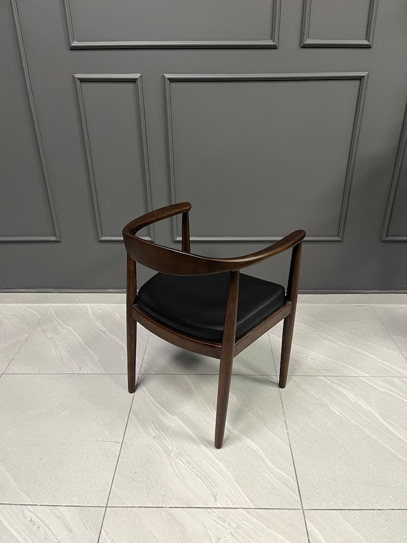 Vodrohome Wooden Armchair – mango Wood Dining Chair With Genuine Leather Seat CH#001 - vodrohome