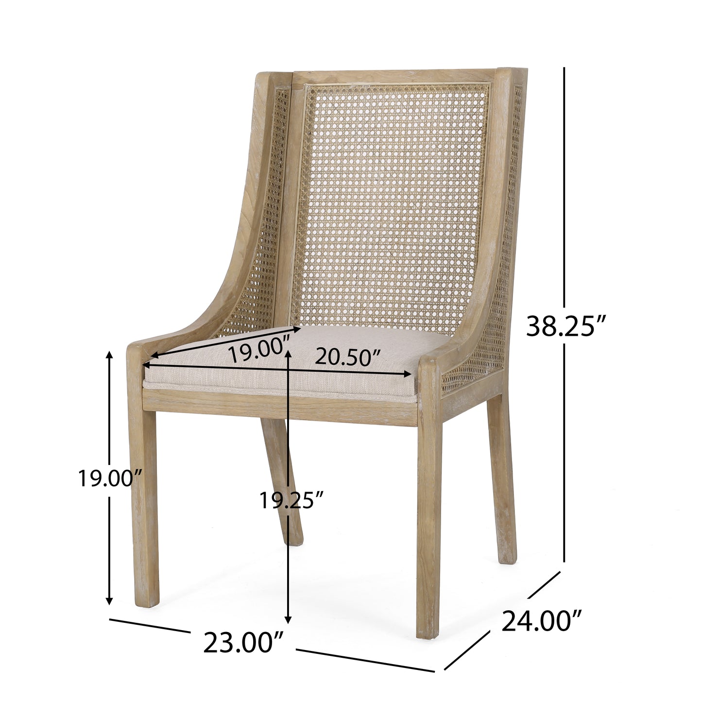 Vodrohome Rustic Fabric Upholstered mango Wood and Cane Dining Chairs, Beige and Natural 58x61x96cm CH#0015 - vodrohome