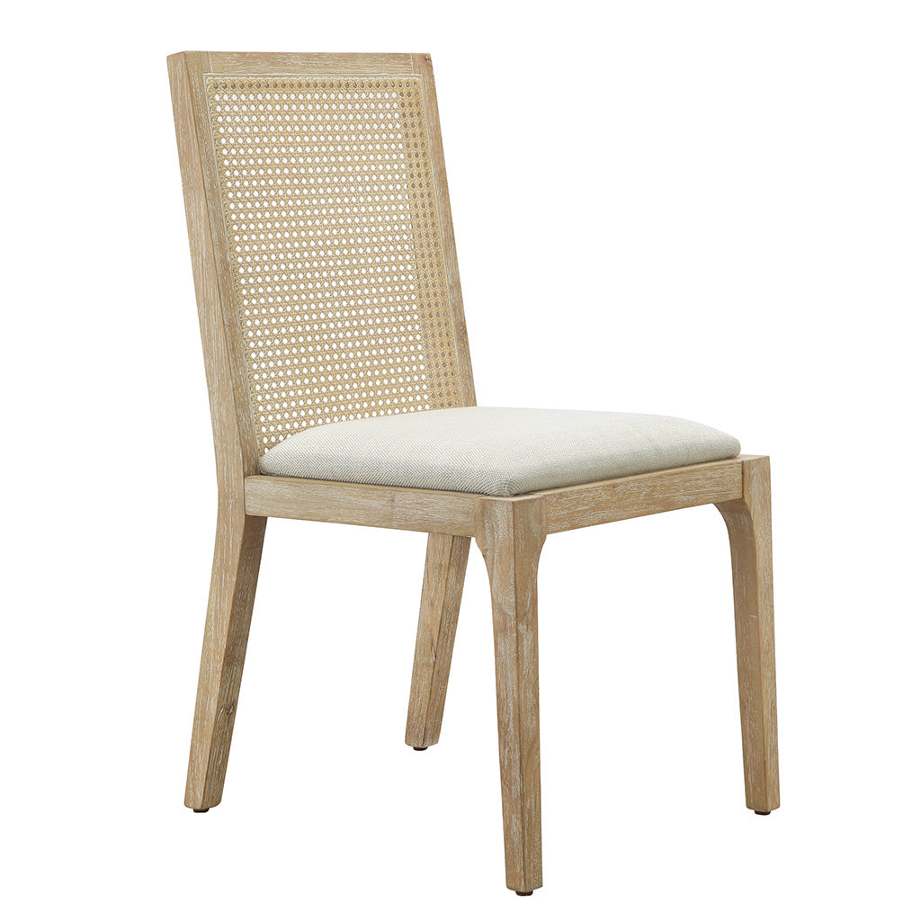 Vodrohome Rustic Fabric Upholstered mango Wood and Cane Dining Chairs, Beige and Natural 48x40x91cm CH#0016 - vodrohome