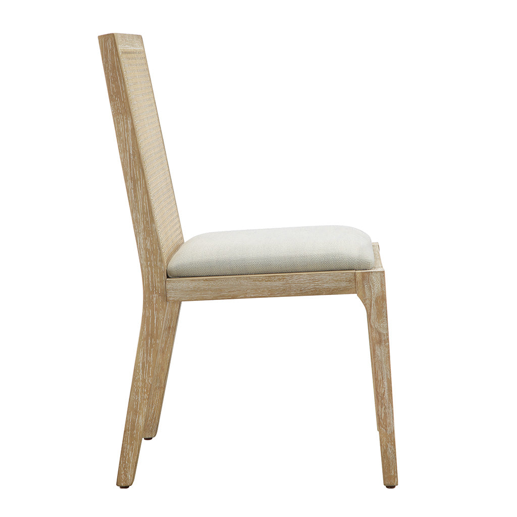 Vodrohome Rustic Fabric Upholstered mango Wood and Cane Dining Chairs, Beige and Natural 48x40x91cm CH#0016 - vodrohome