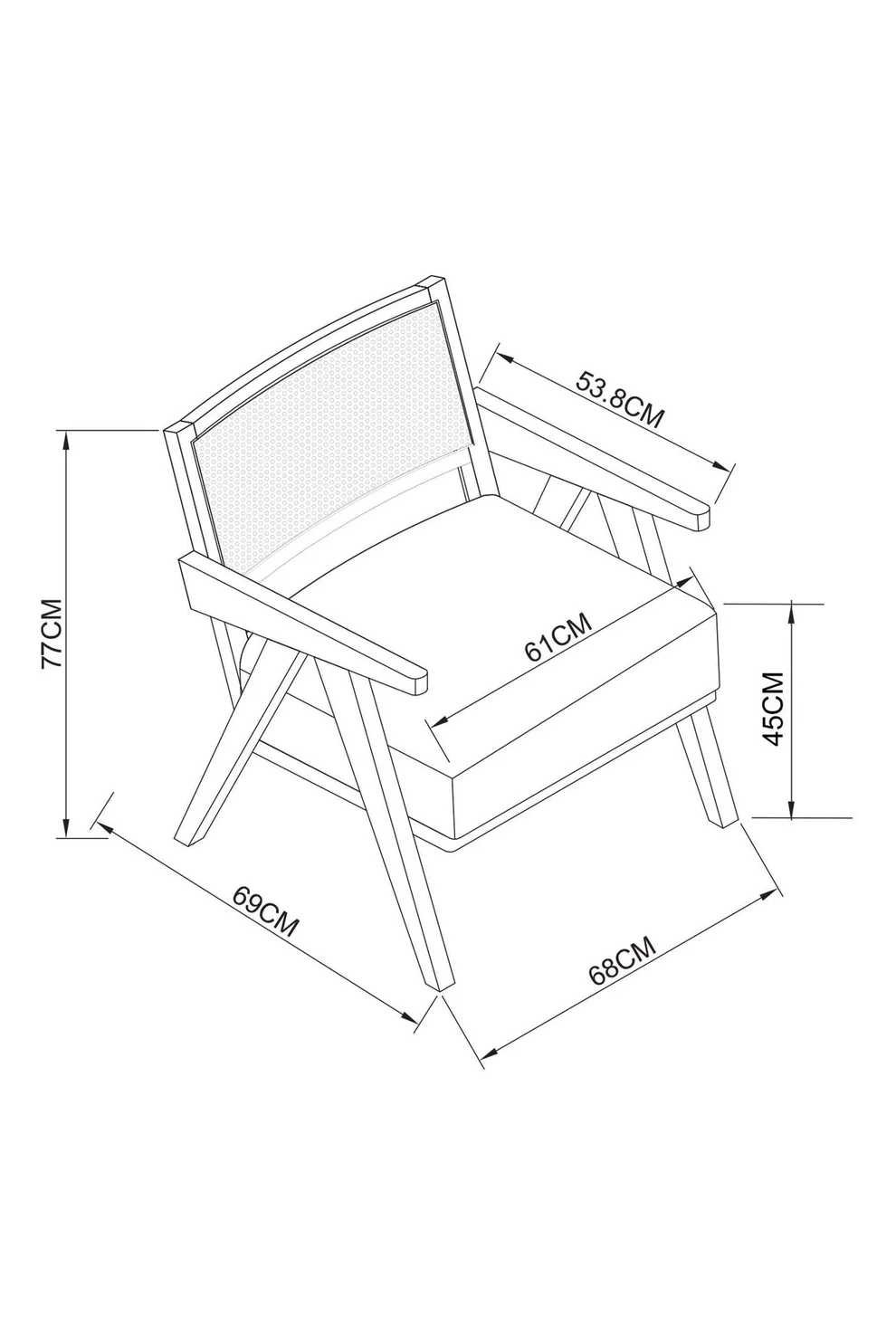 Vodrohome Rattan cane accent Z chair -  upholstered arm chair cum sofa lounge chair mango wood, beige 68x69x70 cm CH#022 - vodrohome