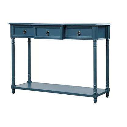 Vodrohome Modern Console Table with Storage Drawers – blue mango wood 3 drawer consol tiwjh designer tapered legs – entryway / hallway table CO#003 - vodrohome