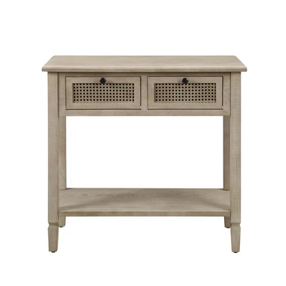 Vodrohome  Raythan 2 Drawer cane consol table with open shelf for hallway - rattan console tables for entryway CO#006 - vodrohome