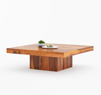 Vodrohome solid sheesham wood centre table - premium designer square coffee table for home and office - large square pedestal coffee table C#005 - vodrohome