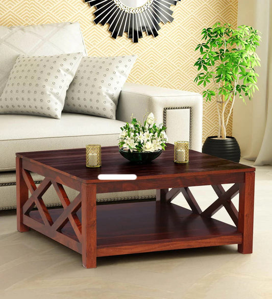 Vodrohome Solid Sheesham Wood Wooden Coffee Table Centre Table for Living Room | Teapoy Center Table for Home (Honey Finish) C#006 - vodrohome