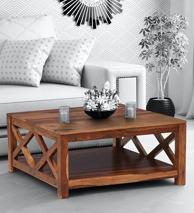 Vodrohome Solid Sheesham Wood Wooden Coffee Table Centre Table for Living Room | Teapoy Center Table for Home (Teak Finish) C#007 - vodrohome