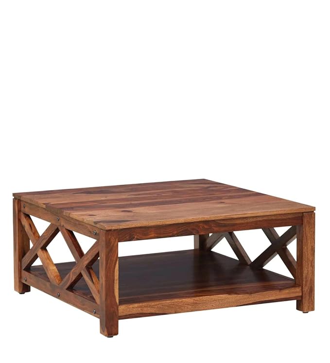 Vodrohome Solid Sheesham Wood Wooden Coffee Table Centre Table for Living Room | Teapoy Center Table for Home (Teak Finish) C#007 - vodrohome