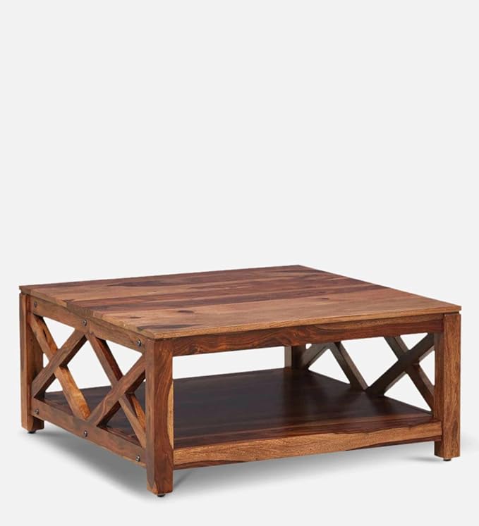 Vodrohome Solid Sheesham Wood Wooden Coffee Table Centre Table for Living Room | Teapoy Center Table for Home (Teak Finish) C#007 - vodrohome