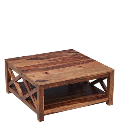 Vodrohome Solid Sheesham Wood Wooden Coffee Table Centre Table for Living Room | Teapoy Center Table for Home (Teak Finish) C#007 - vodrohome