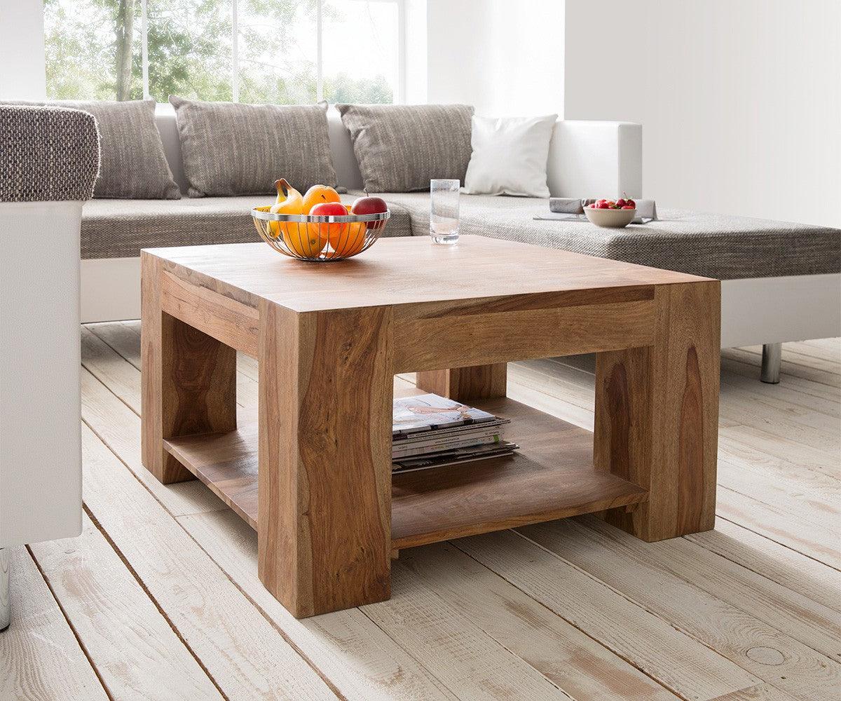 Vodrohome Sheesham Wood Square Coffee Table with shelf - Teatable Hall Teapoy Sofa Matching Centre Central Table Stylish C#009 - vodrohome