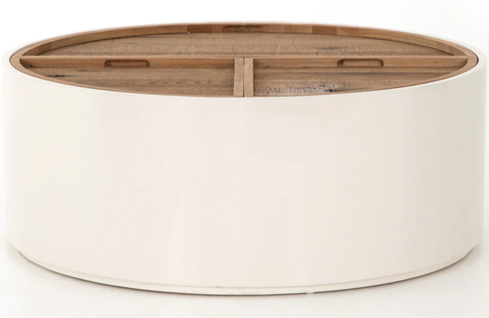 Vodrohome Drum Coffee Table – Trunk center table with storage – solid Mango wood coffee table living room C#022 - vodrohome