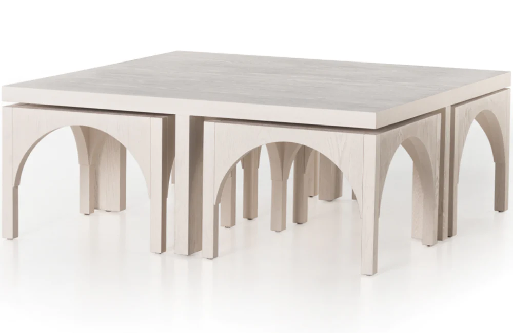 Vodrohome block design coffee table with nesting stools – square center table with unique look for office and living room C#024 - vodrohome