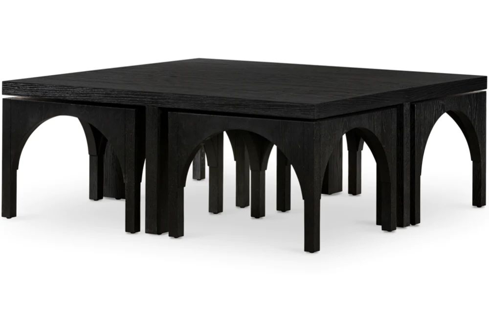 Vodrohome block design coffee table with nesting stools – square center table with unique look for office and living room C#024 - vodrohome