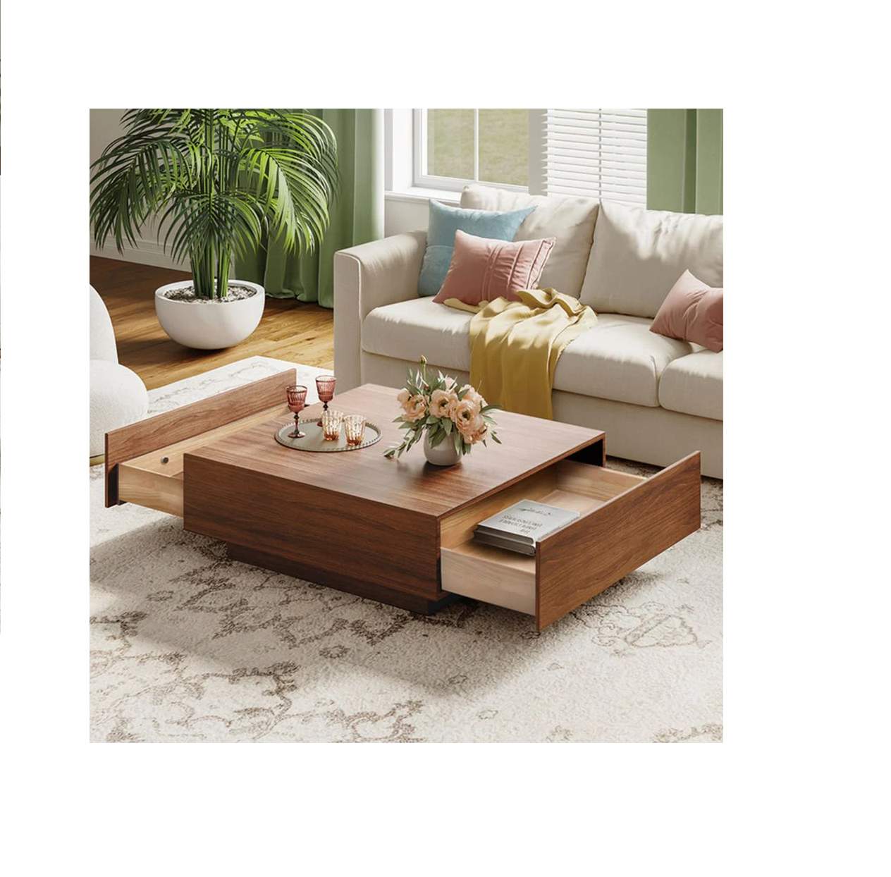 Vodrohome classic design center table for living room – solid sheesam wood coffee table natural finish - sofa set table classic C#031 - vodrohome