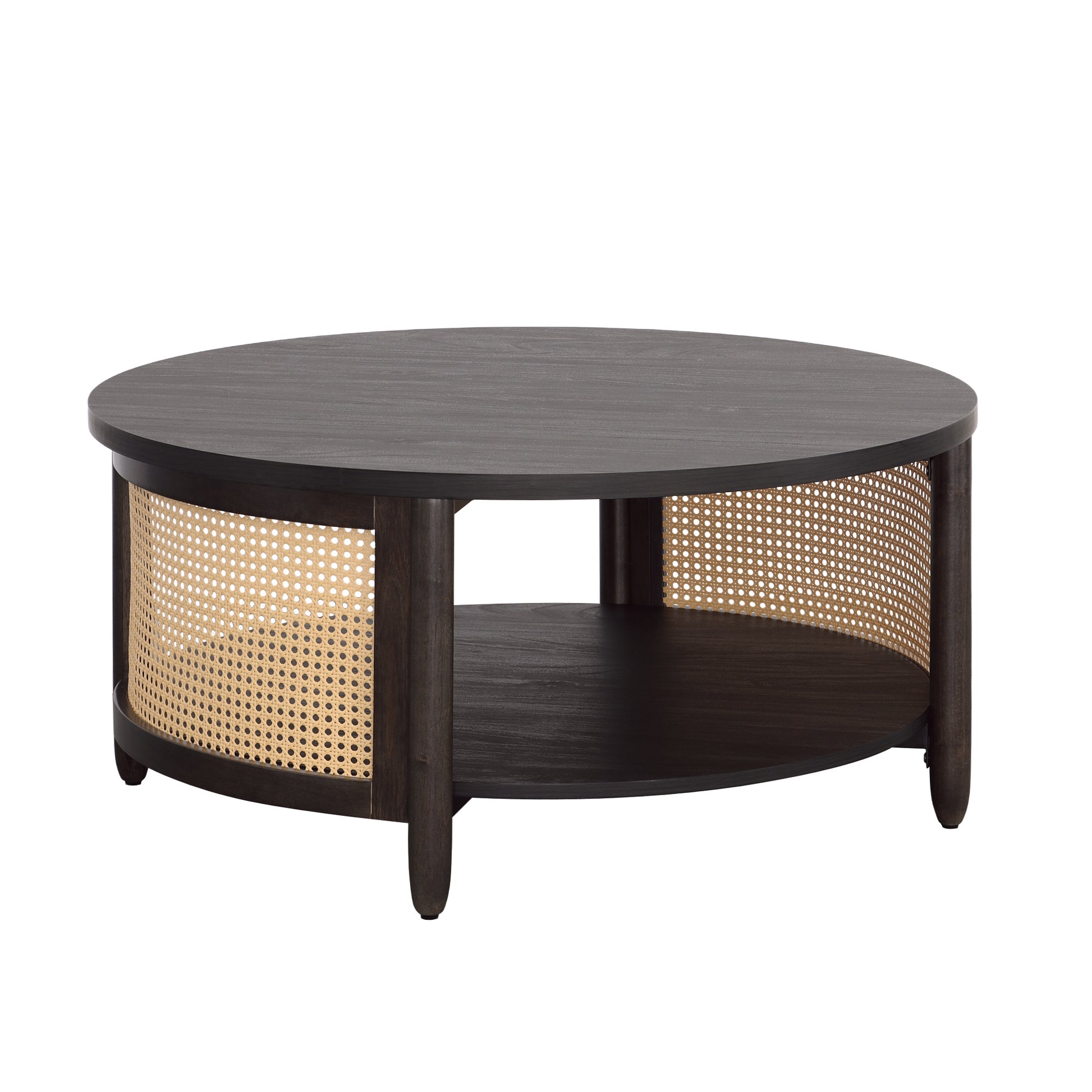 Vodrohome Rattan Coffee Table – cane center table with shelf for storage – bohemian solid mango wood coffee table for office and living room C#034 - vodrohome