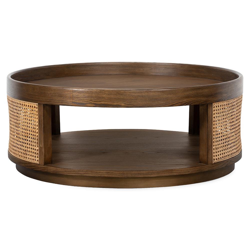 Vodrohome Rattan Coffee Table with tray style top – cane center table with cane shelf for storage – bohemian solid Mango wood coffee table for office and living room  - wooden tray table C#037 - vodrohome