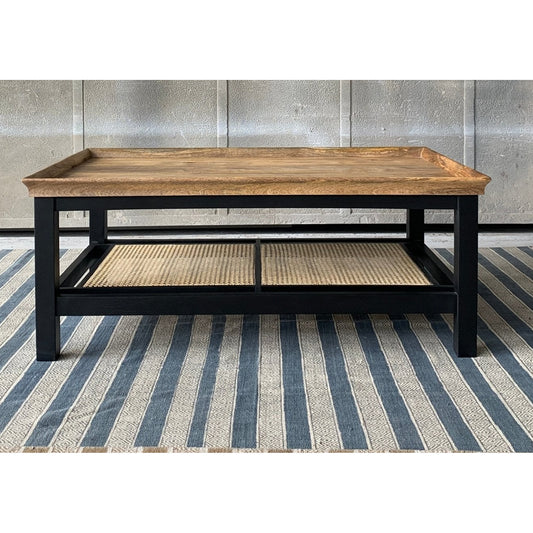 Vodrohome solid mango wood coffee table with rattan cane - rectangle centre table ideal tea table for living rooms C#046