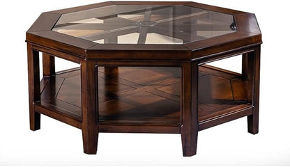 Vodrohome tea table for living room – mango wood coffee table with storage shelf – center table - sofa set table furniture octagonal tea table coffee table with glass C#050 - vodrohome