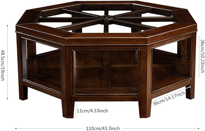 Vodrohome tea table for living room – mango wood coffee table with storage shelf – center table - sofa set table furniture octagonal tea table coffee table with glass C#050 - vodrohome