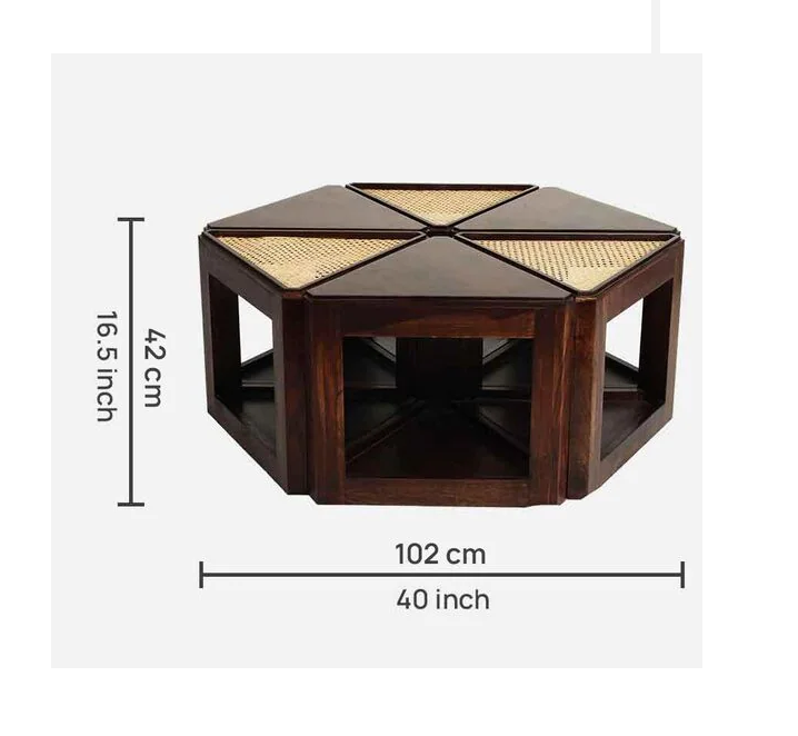 Vodrohome– sheesham wood cane coffee table – multifunctional center table - octagonal sofa table – cane end table – rattan cane side table – sheesham wood stool C#051 - vodrohome