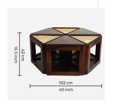 Vodrohome– sheesham wood cane coffee table – multifunctional center table - octagonal sofa table – cane end table – rattan cane side table – sheesham wood stool C#051 - vodrohome
