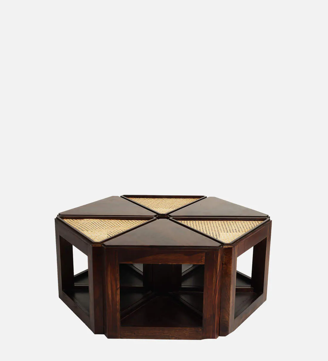Vodrohome– sheesham wood cane coffee table – multifunctional center table - octagonal sofa table – cane end table – rattan cane side table – sheesham wood stool C#051 - vodrohome
