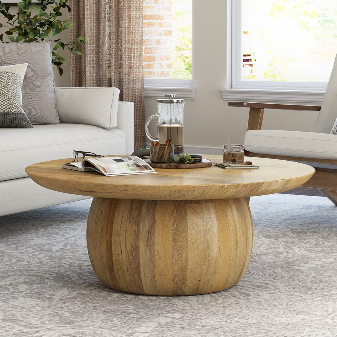 Vodrohome solid mango wood coffee table – round coffee table – bohemian solid wood coffee table for office and living room C#057