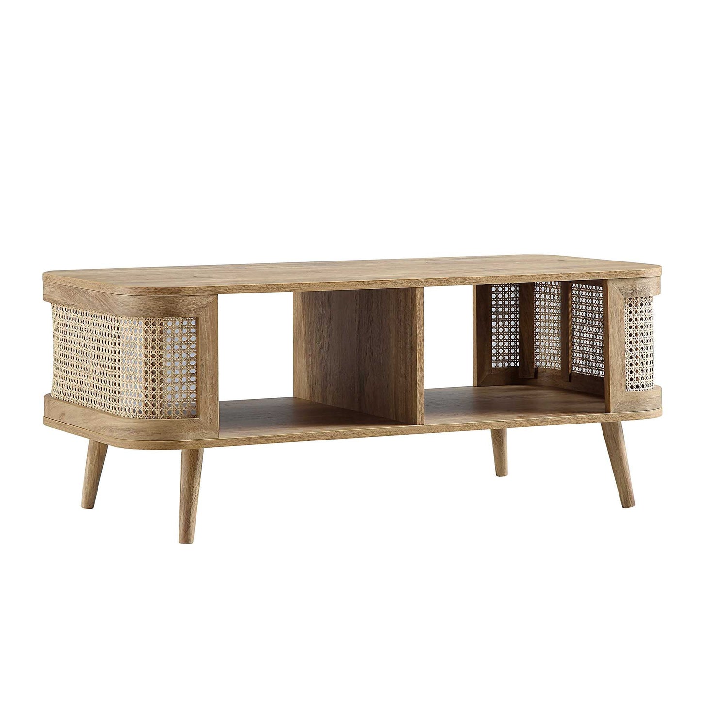 Vodrohome Rattan Coffee Table With storage – cane center table with shelf for storage – bohemian solid mango wood coffee table for office and living room C#061